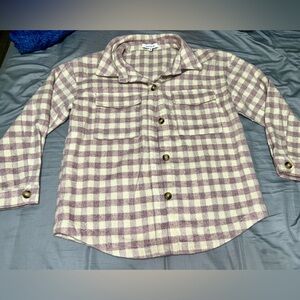 Women's Size Medium Moodie Brand Purple and White Checkered Plaid Shacket